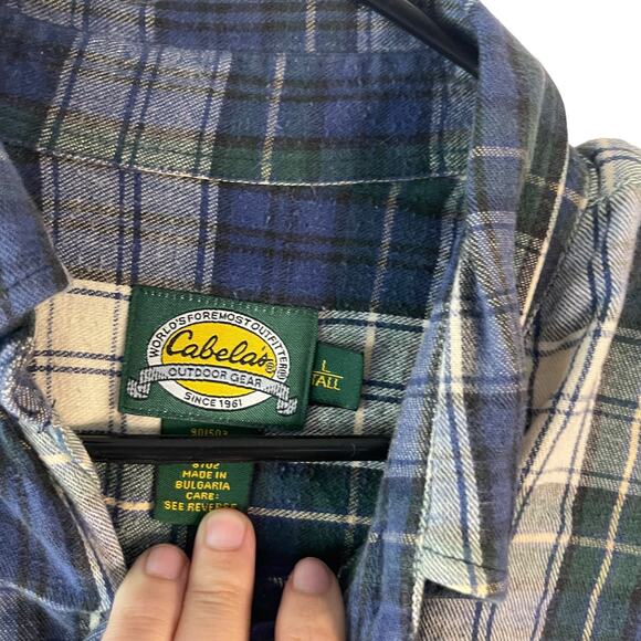 Cabela's Men's Size Large Tall Flannel Blue Plaid Button Up - Picture 4 of 8